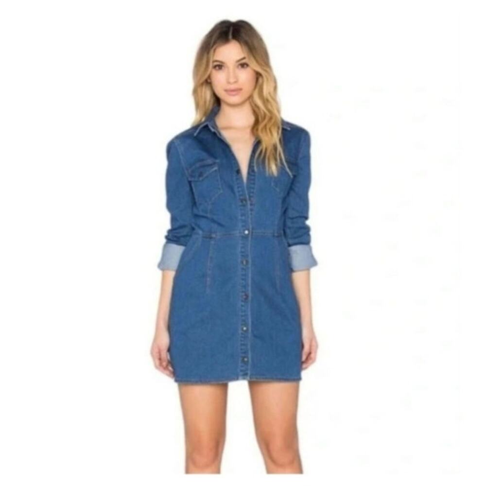 Free people Women Large Medium Wash Dynamite Denim Jean Mini Dress Western